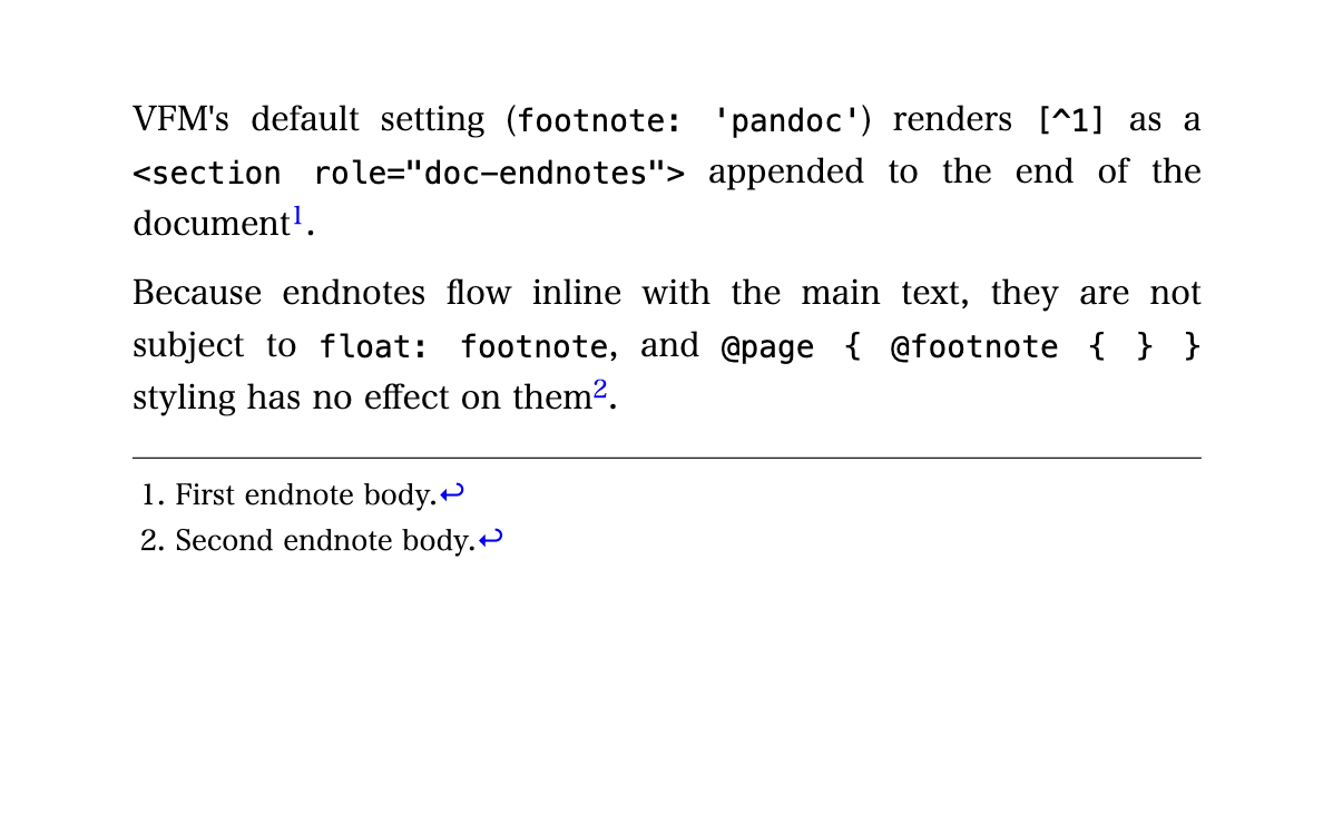 VFM Pandoc-style endnotes: a `<section role="doc-endnotes">` is appended at the end of the body, each note carrying a back-link