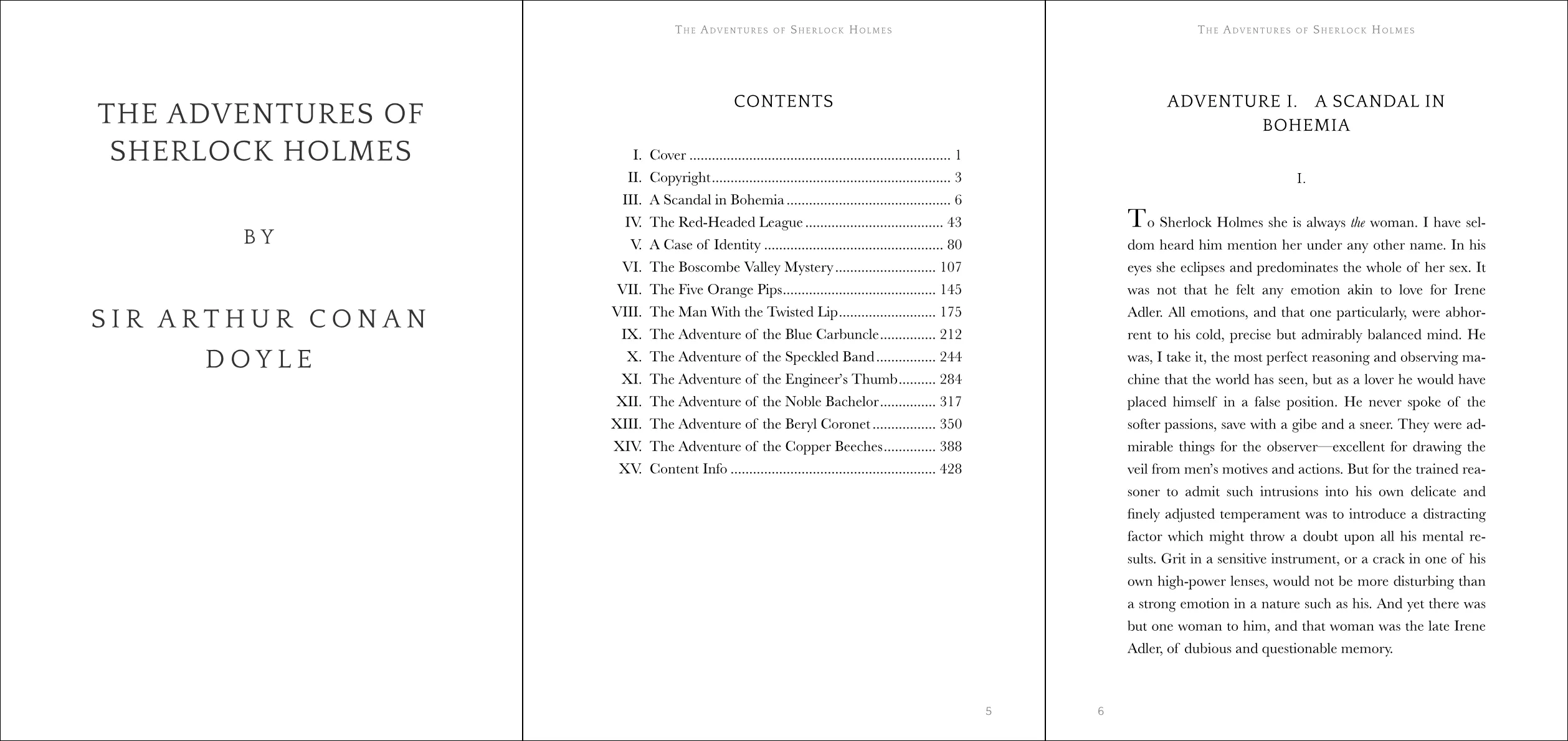 theme-gutenbergのサンプル画像。原稿は「The Adventures of Sherlock Holmes」。